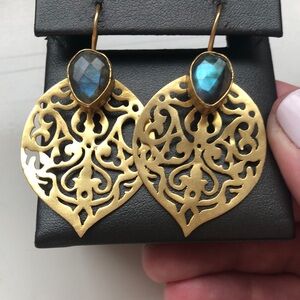 Labradorite brass earrings